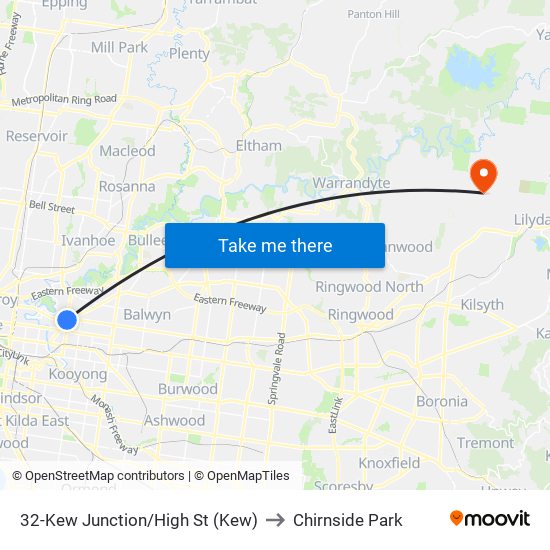 32-Kew Junction/High St (Kew) to Chirnside Park map