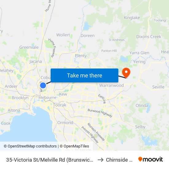 35-Victoria St/Melville Rd (Brunswick West) to Chirnside Park map