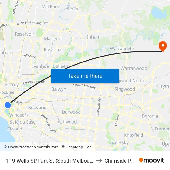 Wells St/Park St #119 to Chirnside Park map