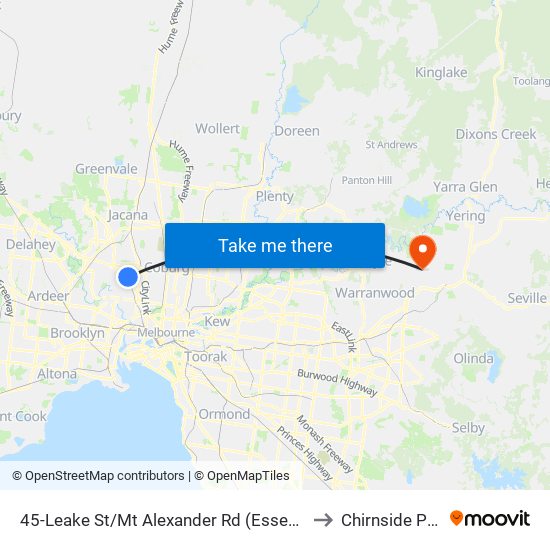 45-Leake St/Mt Alexander Rd (Essendon) to Chirnside Park map