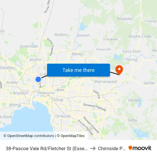Pascoe Vale Rd/Fletcher St #38 to Chirnside Park map