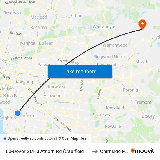 Dover St/Hawthorn Rd #60 to Chirnside Park map