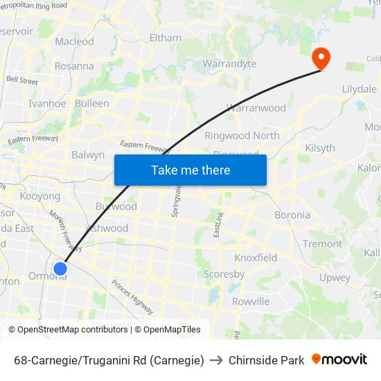 68-Carnegie/Truganini Rd (Carnegie) to Chirnside Park map