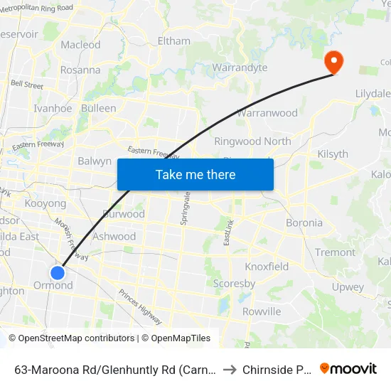 Maroona Rd/Glenhuntly Rd #63 to Chirnside Park map