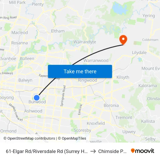 Elgar Rd/Riversdale Rd #61 to Chirnside Park map