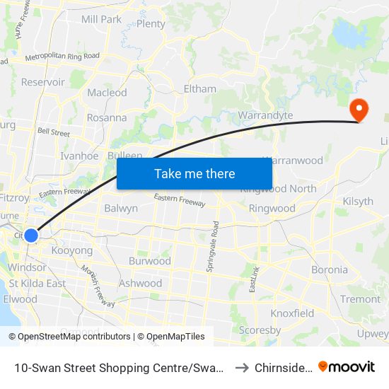 10-Swan Street Shopping Centre/Swan St (Richmond) to Chirnside Park map