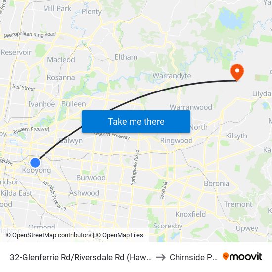 32-Glenferrie Rd/Riversdale Rd (Hawthorn) to Chirnside Park map