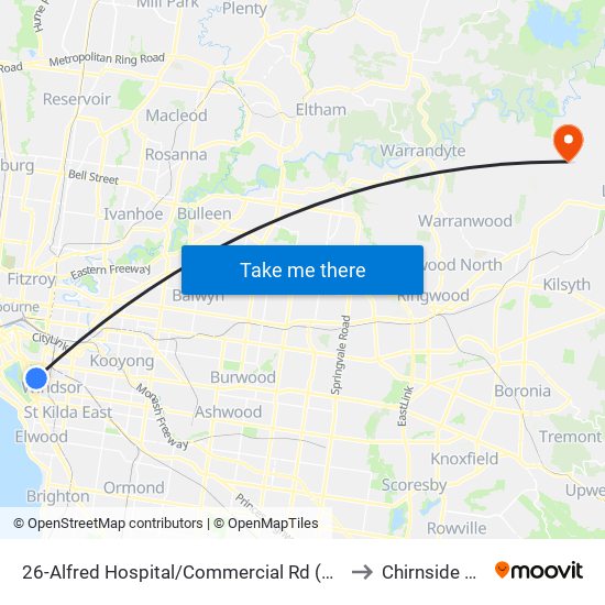 26-Alfred Hospital/Commercial Rd (Prahran) to Chirnside Park map