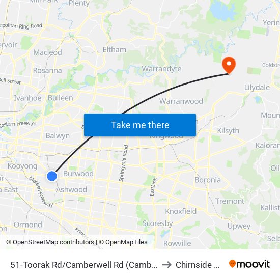 51-Toorak Rd/Camberwell Rd (Camberwell) to Chirnside Park map