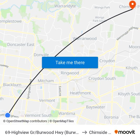 69-Highview Gr/Burwood Hwy (Burwood East) to Chirnside Park map