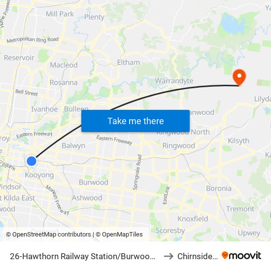 26-Hawthorn Railway Station/Burwood Rd (Hawthorn) to Chirnside Park map