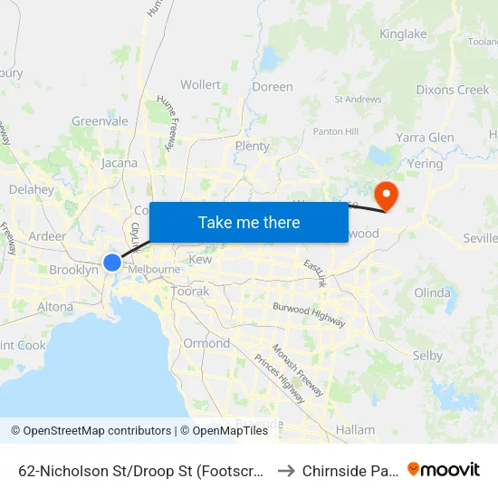 Nicholson St/Droop St #62 to Chirnside Park map