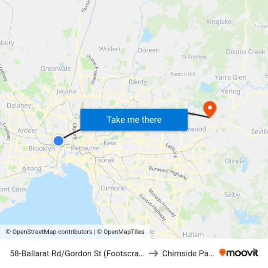 Ballarat Rd/Gordon St #58 to Chirnside Park map