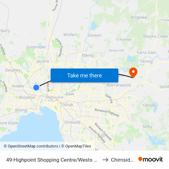 Highpoint Shopping Centre/Wests Rd #49 to Chirnside Park map