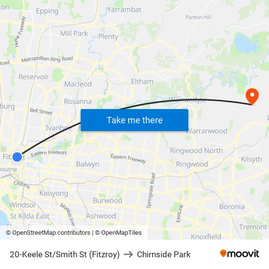 20-Keele St/Smith St (Fitzroy) to Chirnside Park map