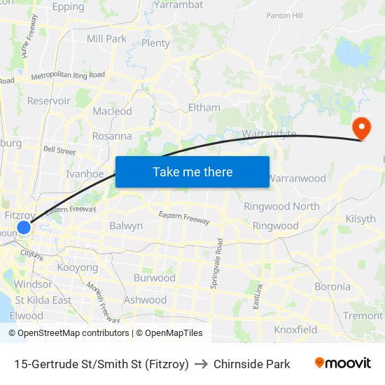 15-Gertrude St/Smith St (Fitzroy) to Chirnside Park map