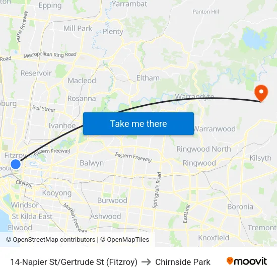 Napier St/Gertrude St #14 to Chirnside Park map