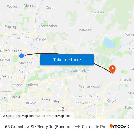 65-Grimshaw St/Plenty Rd (Bundoora) to Chirnside Park map