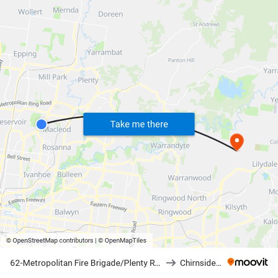 62-Metropolitan Fire Brigade/Plenty Rd (Bundoora) to Chirnside Park map