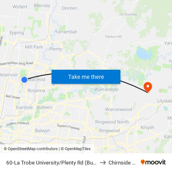 60-La Trobe University/Plenty Rd (Bundoora) to Chirnside Park map