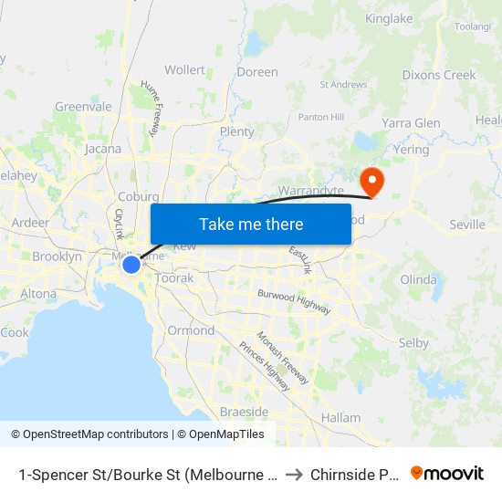 1-Spencer St/Bourke St (Melbourne City) to Chirnside Park map