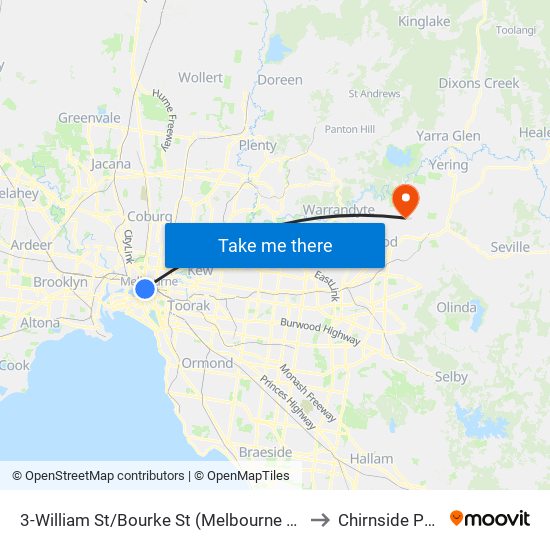 3-William St/Bourke St (Melbourne City) to Chirnside Park map