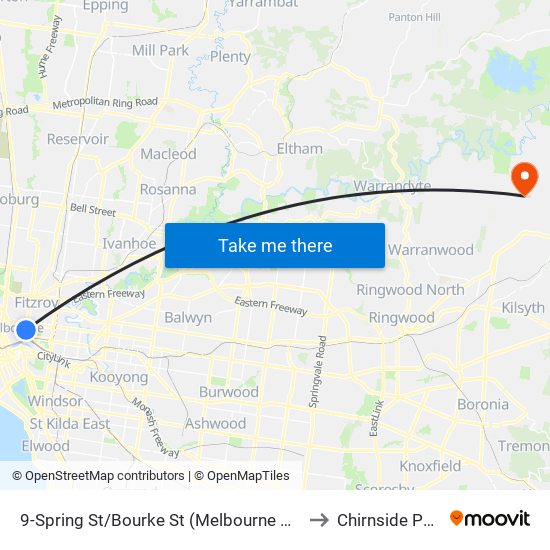 9-Spring St/Bourke St (Melbourne City) to Chirnside Park map