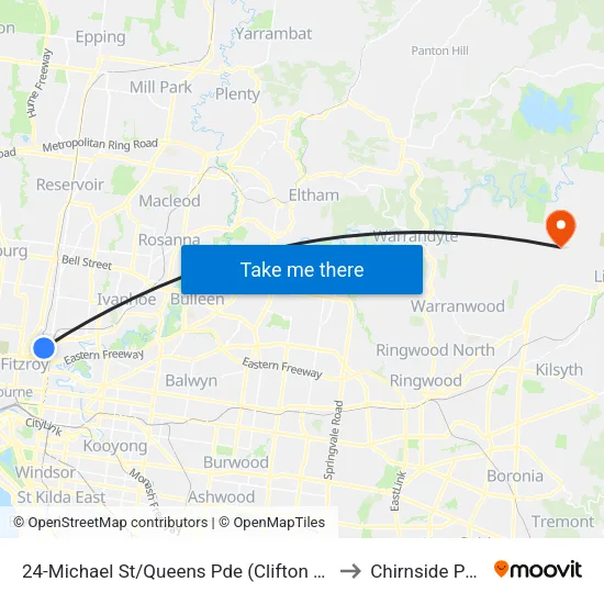 Michael St/Queens Pde #24 to Chirnside Park map