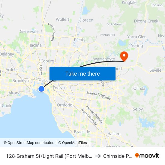 128-Graham St/Light Rail (Port Melbourne) to Chirnside Park map