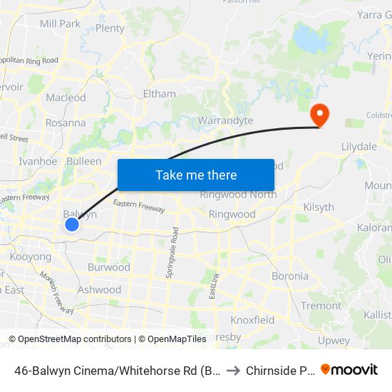 46-Balwyn Cinema/Whitehorse Rd (Balwyn) to Chirnside Park map