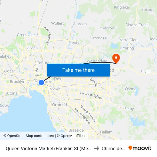 Queen Victoria Market/Franklin St to Chirnside Park map