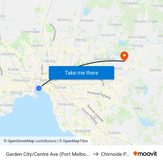 Garden City/Centre Ave to Chirnside Park map