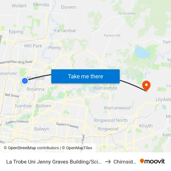 La Trobe Uni Jenny Graves Building/Science Dr to Chirnside Park map