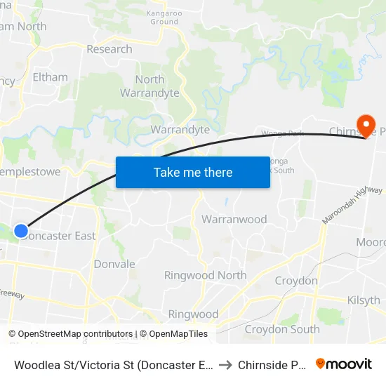 Woodlea St/Victoria St to Chirnside Park map