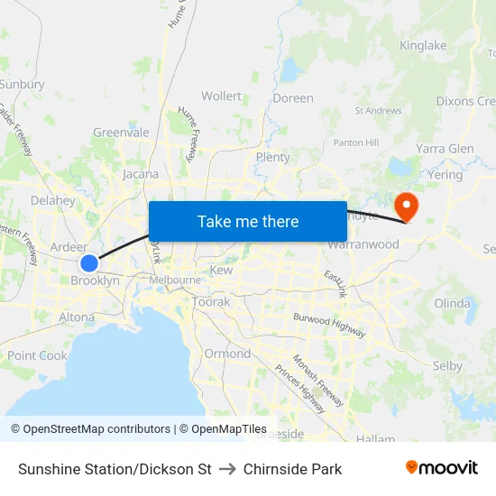 Sunshine Station/Dickson St to Chirnside Park map