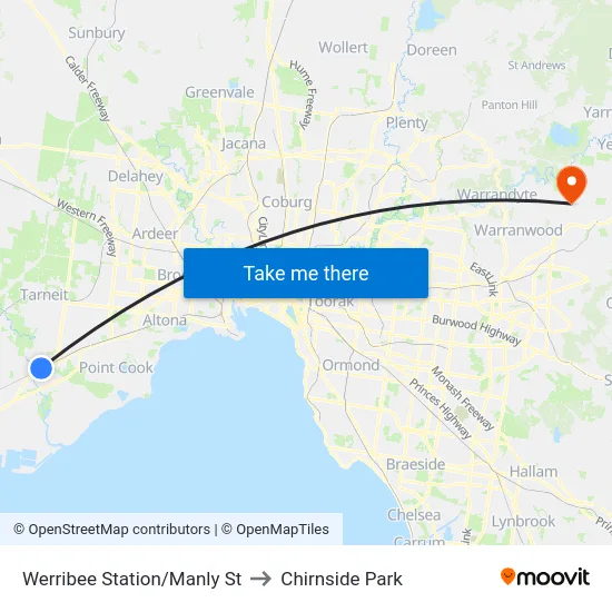 Werribee Station/Manly St to Chirnside Park map
