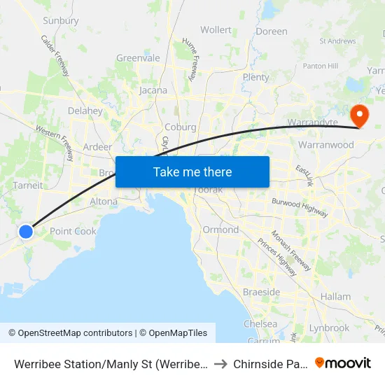 Werribee Station/Manly St to Chirnside Park map