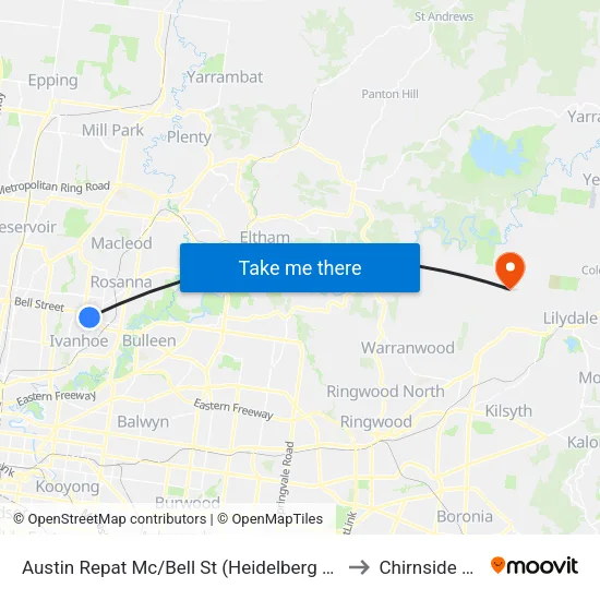 Austin Repat Mc/Bell St to Chirnside Park map