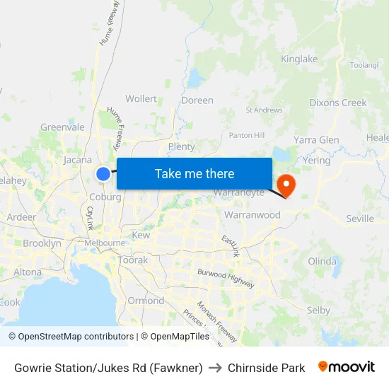 Gowrie Station/Jukes Rd to Chirnside Park map