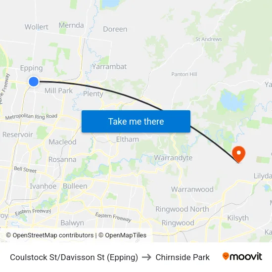 Coulstock St/Davisson St to Chirnside Park map