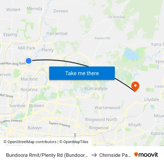 Bundoora Rmit/Plenty Rd to Chirnside Park map
