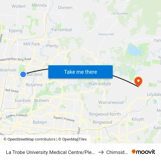 La Trobe University Medical Centre/Plenty Rd to Chirnside Park map