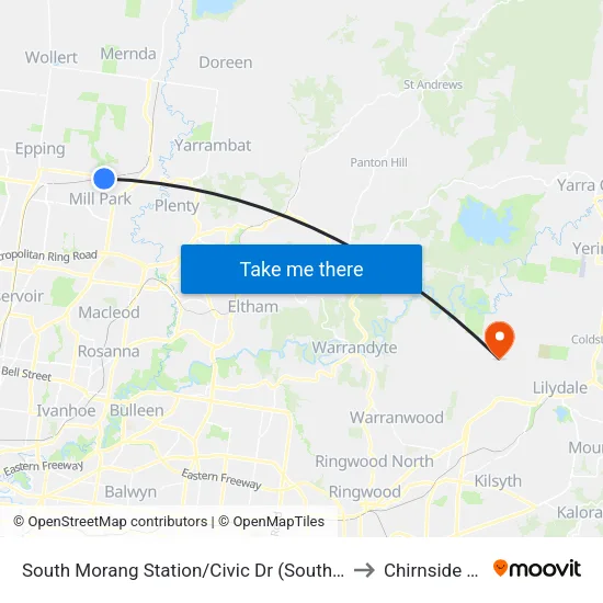 South Morang Station/Civic Dr to Chirnside Park map