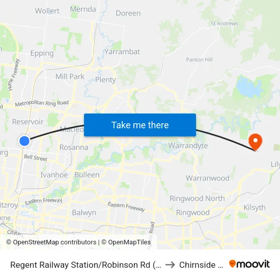 Regent Station/Robinson Rd to Chirnside Park map