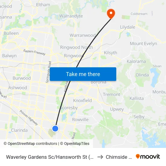 Waverley Gardens Sc/Hansworth St to Chirnside Park map