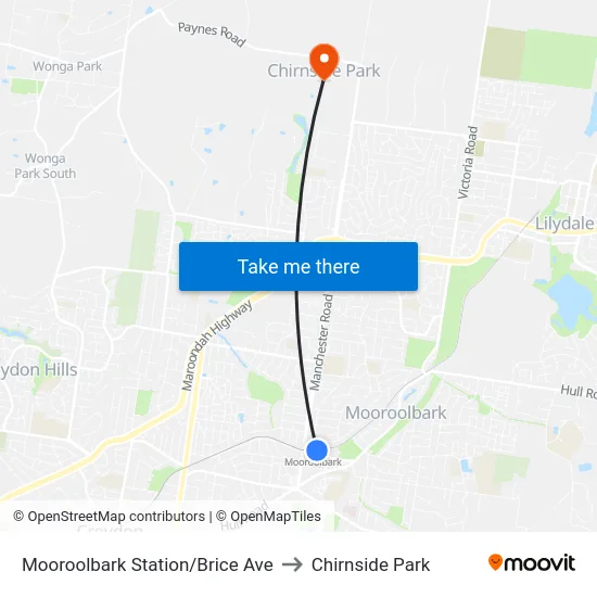 Mooroolbark Station/Brice Ave to Chirnside Park map