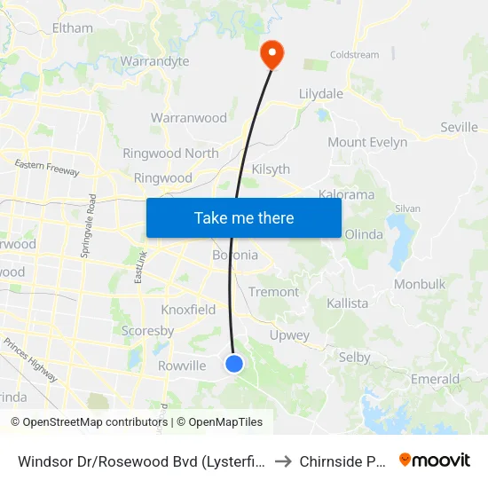 Windsor Dr/Rosewood Bvd to Chirnside Park map