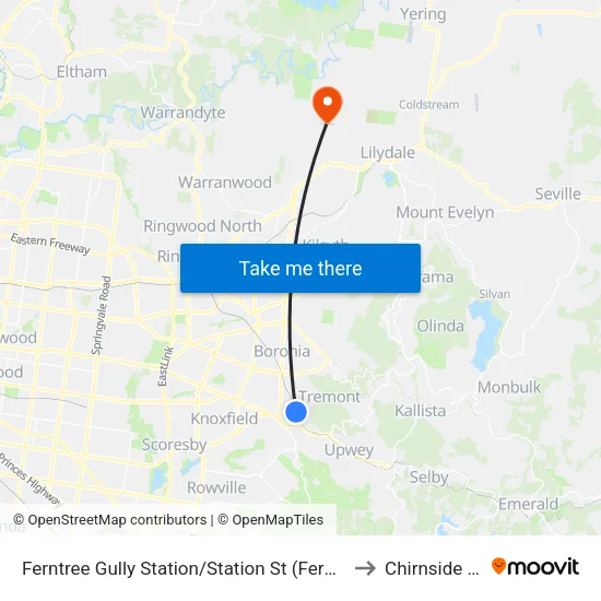 Ferntree Gully Station/Station St to Chirnside Park map