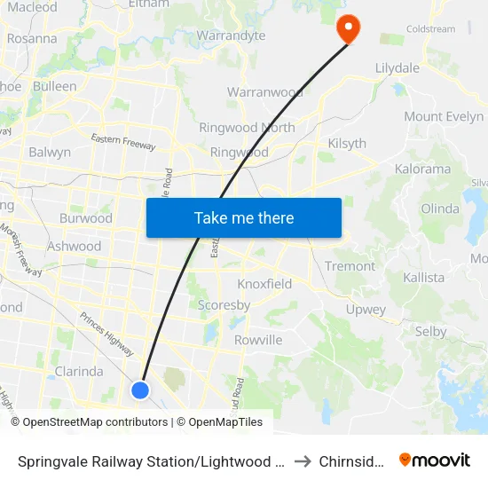 Springvale Railway Station/Lightwood Rd to Chirnside Park map