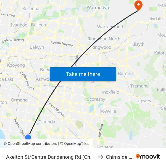 Axelton St/Centre Dandenong Rd to Chirnside Park map